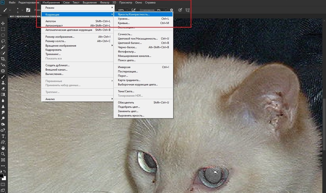 Настройка контрастности зрачка в Adobe Photoshop