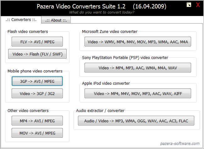 Pazera Video Converters Suite -набор утилит для конвертирования любых видео форматов.