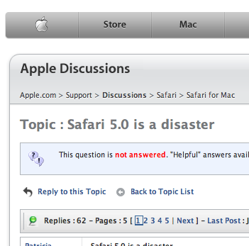 Safari 5.0 разочаровывает пользователей?