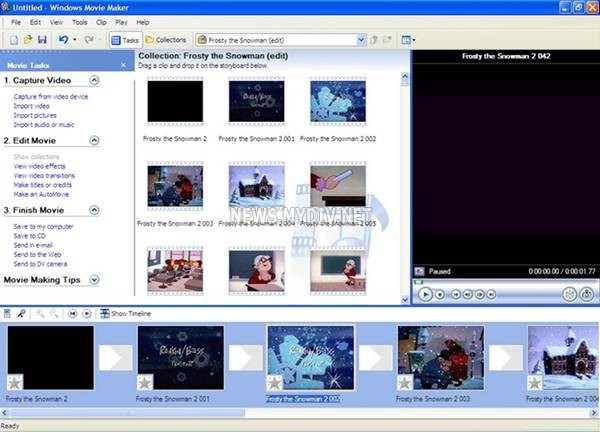 главное окно программы Windows Movie Maker 2.6, с появившимся пунктом 