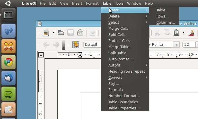 LibreOffice интегрирован с глобальным меню Ubuntu