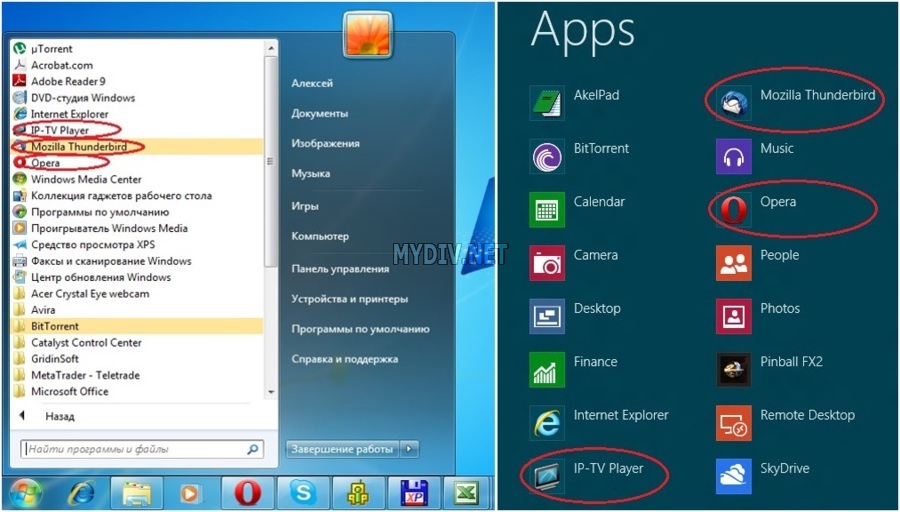 Windows 8 - элементы в эране Приложения